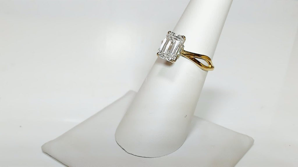 2.05 CTW Emerald Cut Lab Diamond Bypass Ring, 10K Yellow Gold