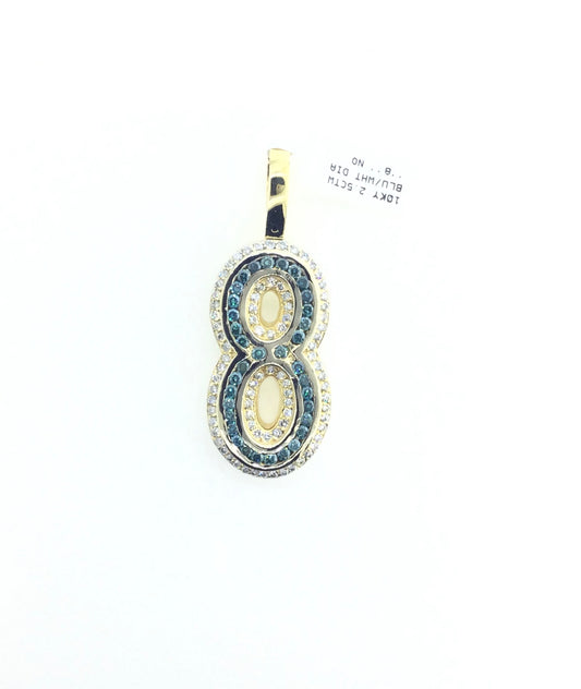 10K Yellow Gold 2.5CTW Blue/White Diamond "8" Number Charm