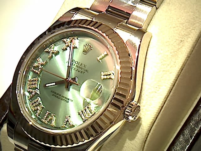 Rolex Datejust 41mm Green Dial Diamond Roman Oyster Steel Watch