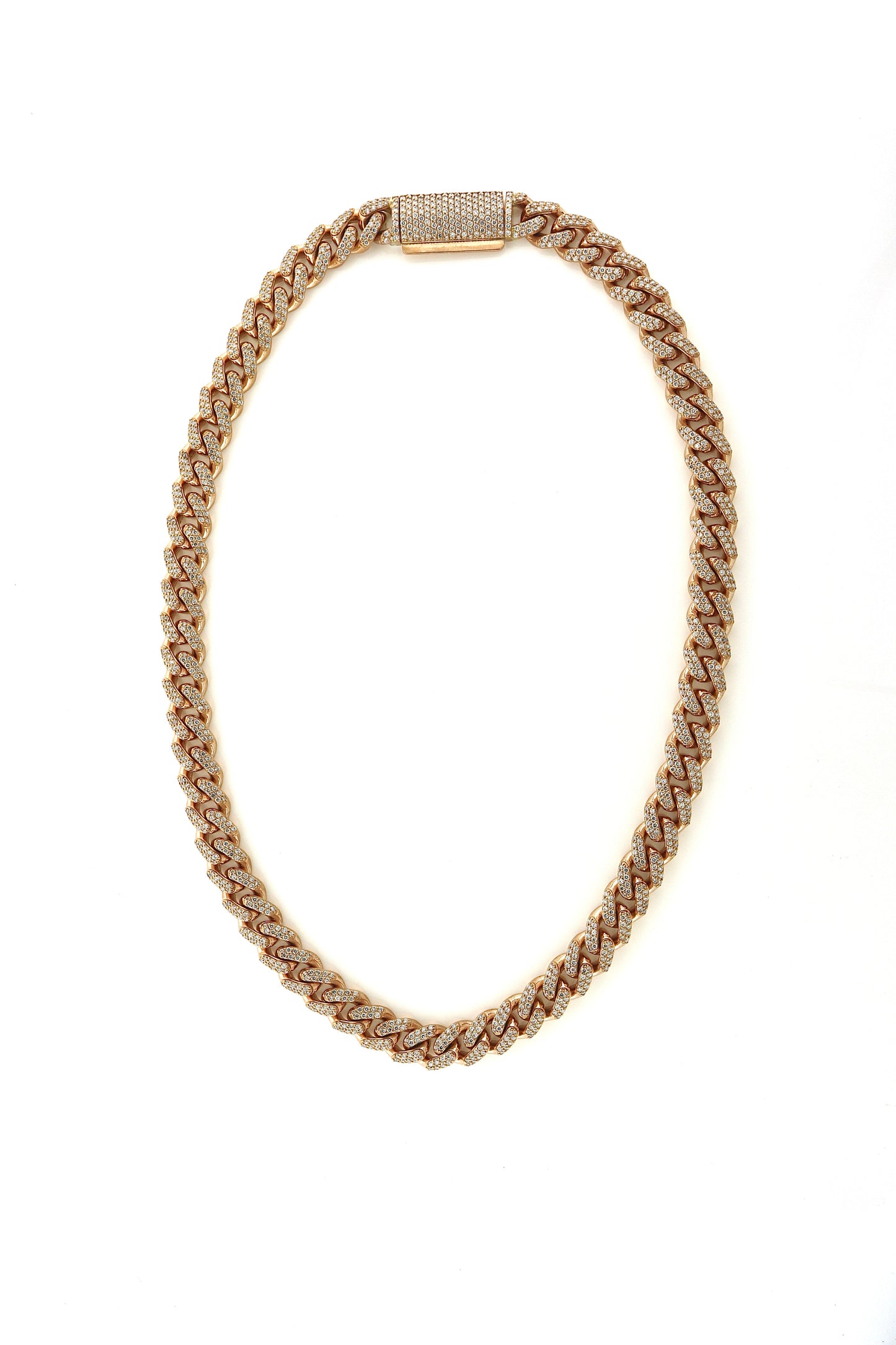 10K Rose Gold 25CTW Diamond 204.3 Grams Cuban Necklace