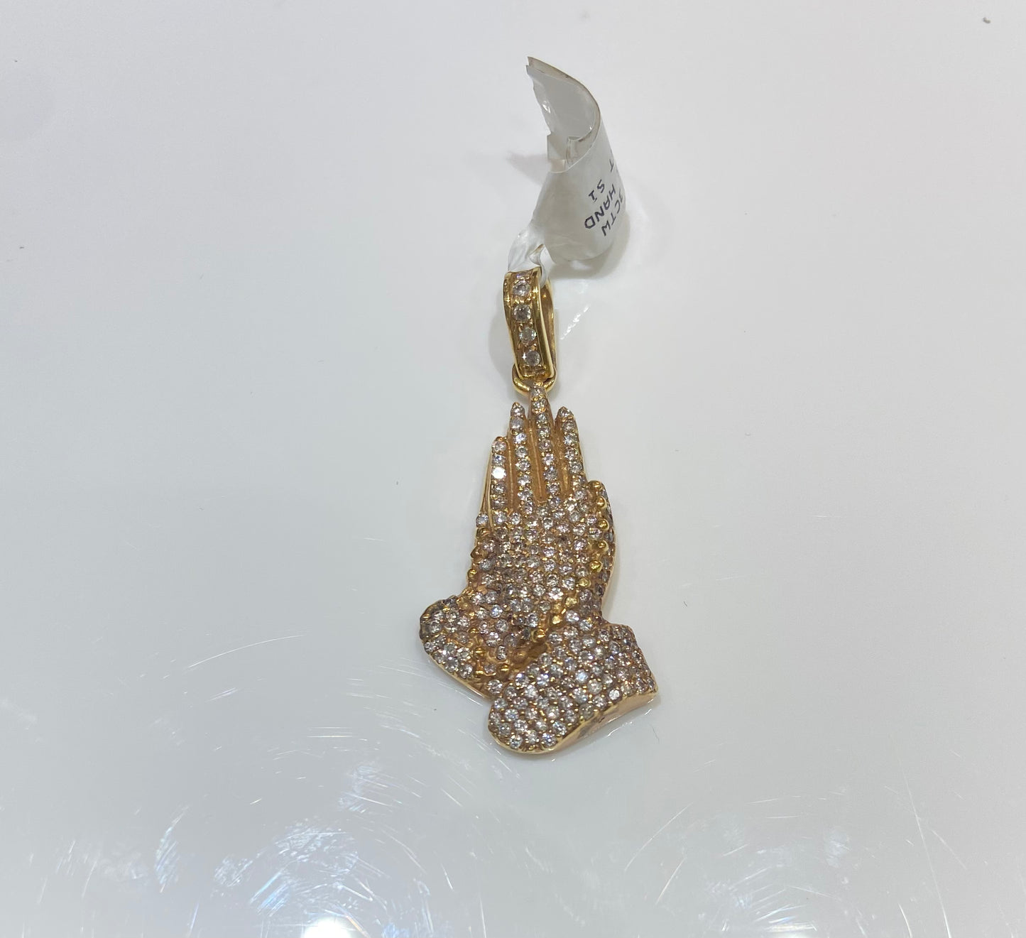 14K Yellow Gold 3CTW Praying Hand Pave Setting Charm