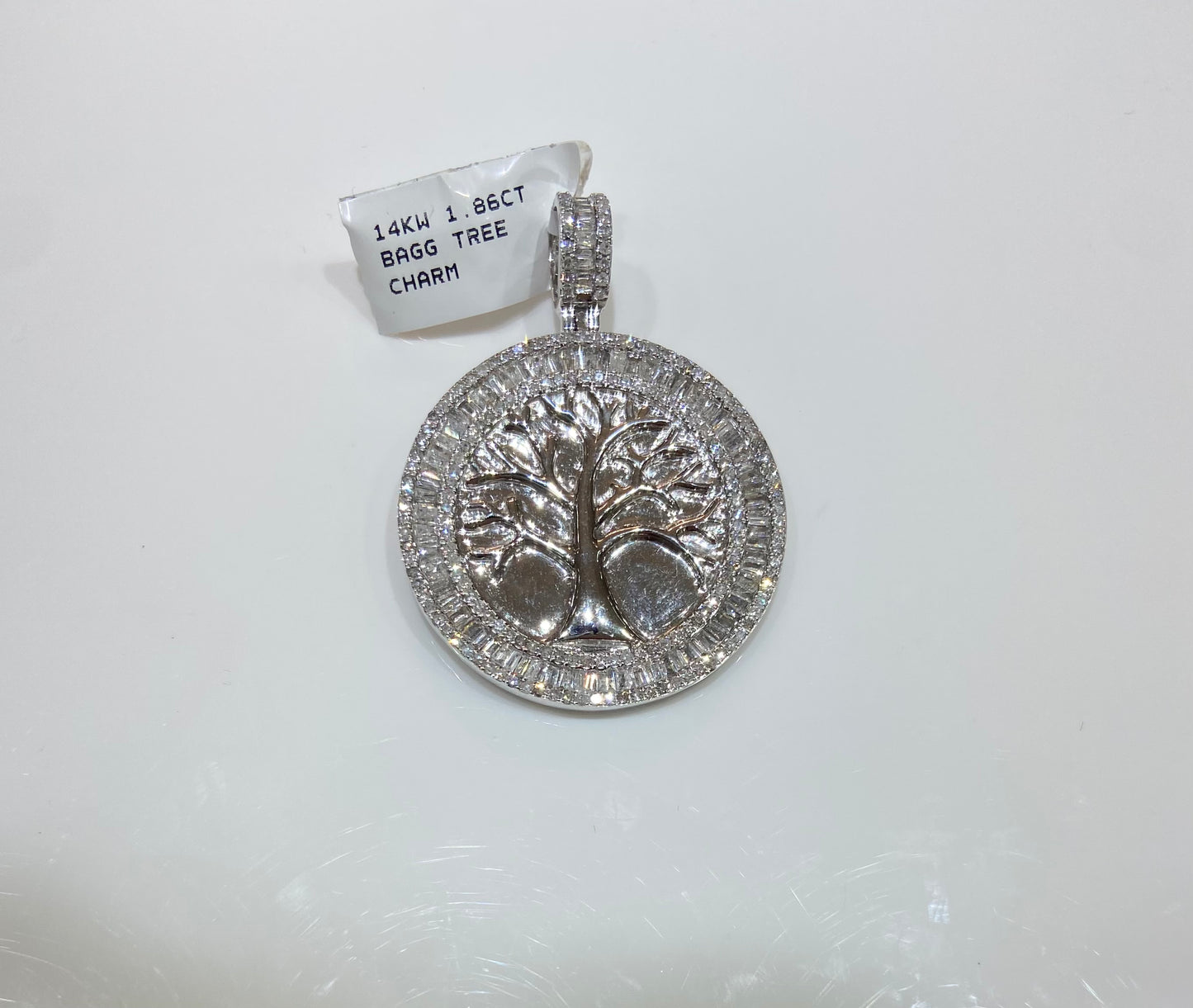 14K White Gold 1.86CT Baguette Tree Charm