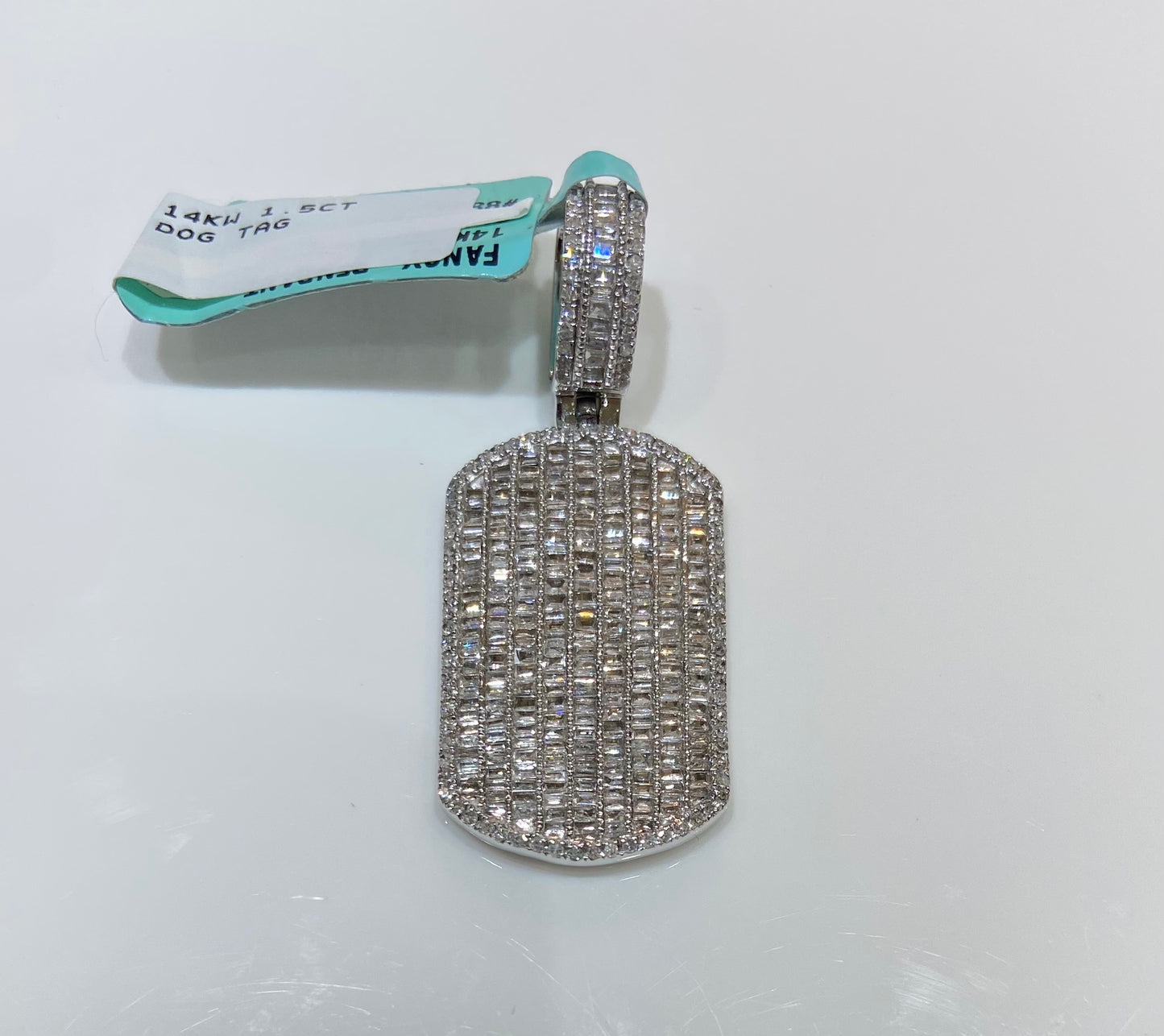 14K White Gold 1.5CT Dog Tag