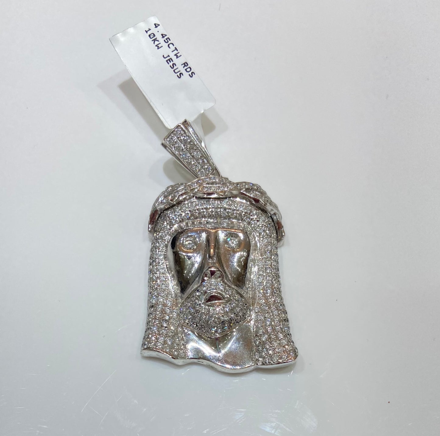 10K White Gold 4.45CTW Rounds Jesus Charm
