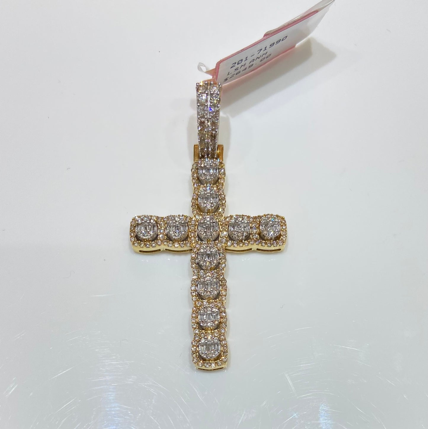 10K Yellow Gold Baguette/Round Cross Charm