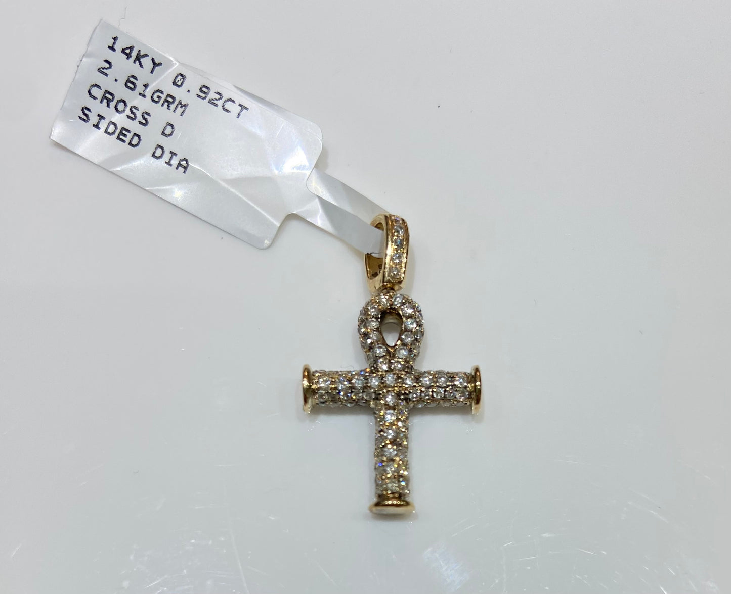 14K Yellow Gold 0.92CT 2.61GRM Cross Diamond Charm