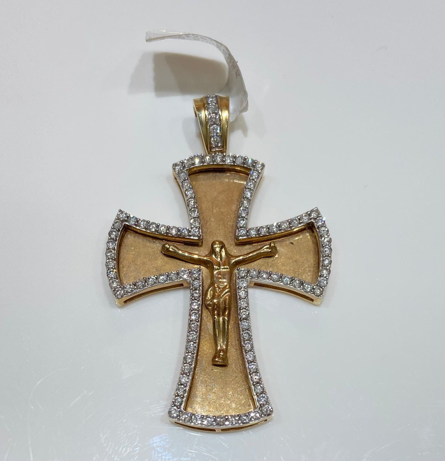 14K Yellow Gold 1.50CTW Rounds Cross With Jesus Charm