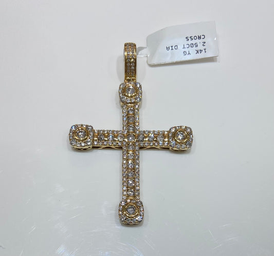 14K Yellow Gold 2.50CT Diamond Cross Charm