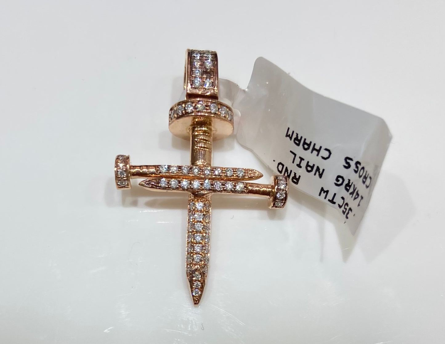 14K Rose Gold .35CTW Nail Cross Charm