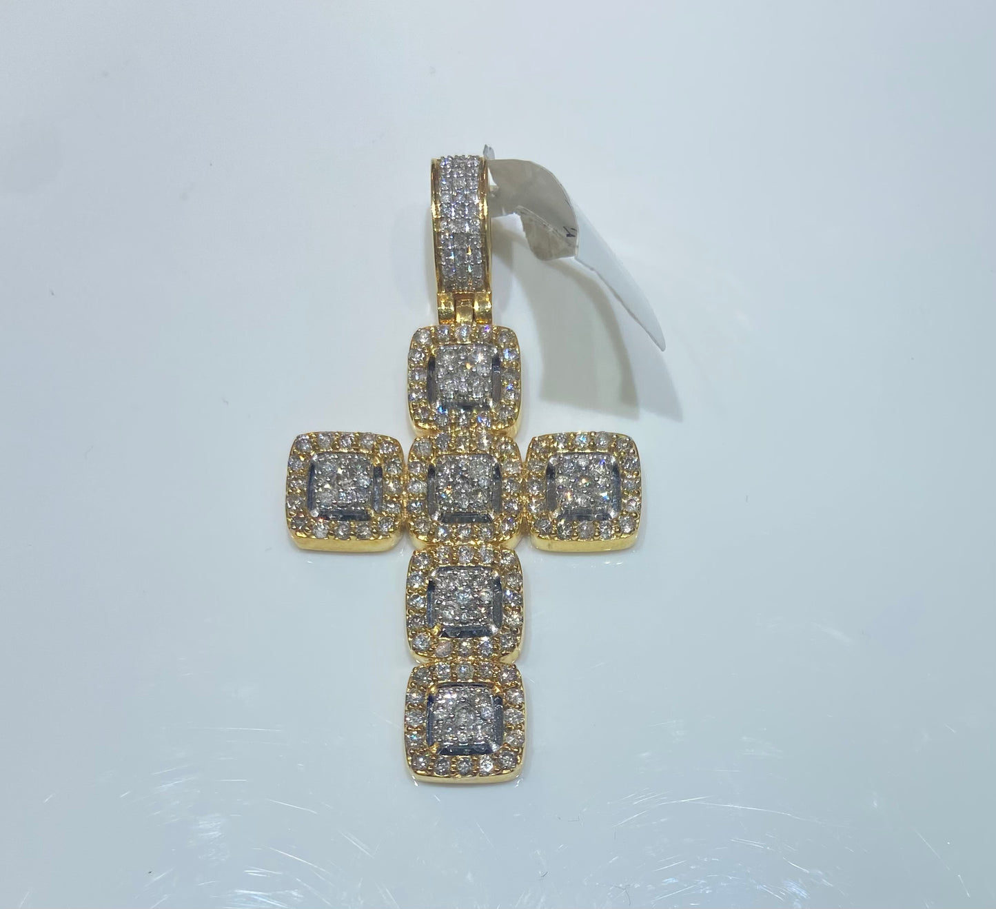 10K TT 3.38CT Square Halo Cross Charm