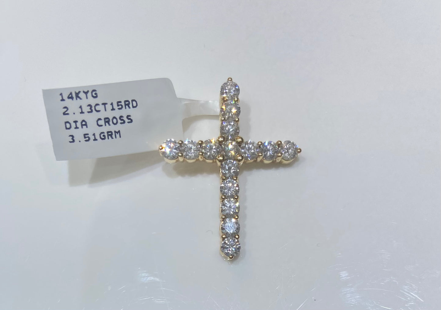 14K Yellow Gold 2.13CT 15Round Diamond Cross Charm