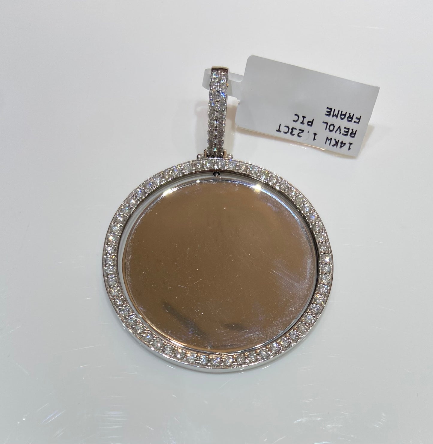 14K White Gold 1.23CT Revolving Picture Frame Charm