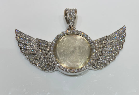 10K White Gold 7.5CTW Angel Wing Picture Frame Charm