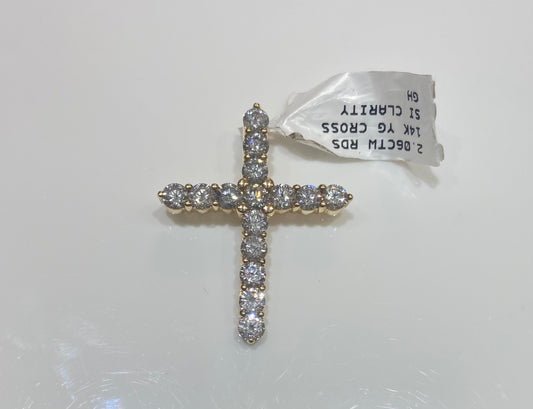 14K Yellow Gold 2.06CTW Rounds Cross Charm SI Clarity GH Color