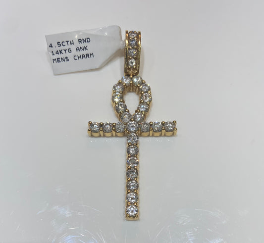 14K Yellow Gold 4.5CTW Rounds Ankh Charm