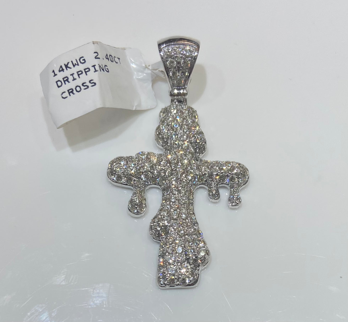 14K White Gold 2.40CT Dripping Cross Charm