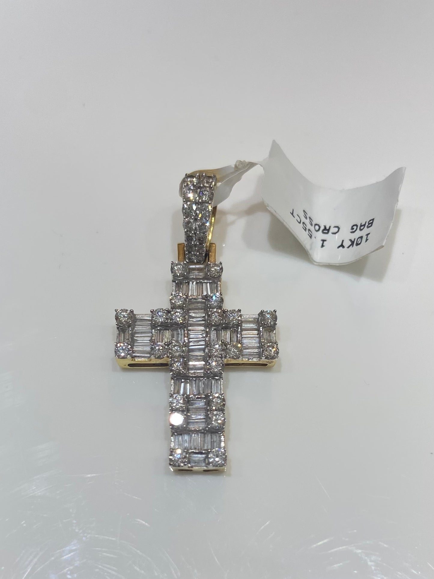 10K Yellow Gold 1.55CT Baguette Cross Charm