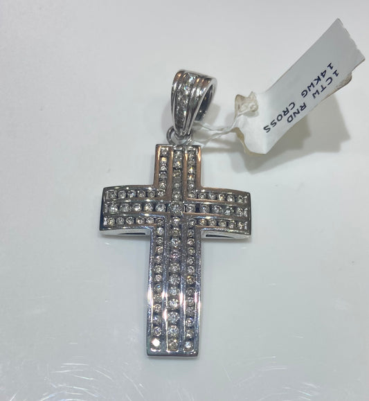 14K White Gold 1CTW Rounds Cross Charm