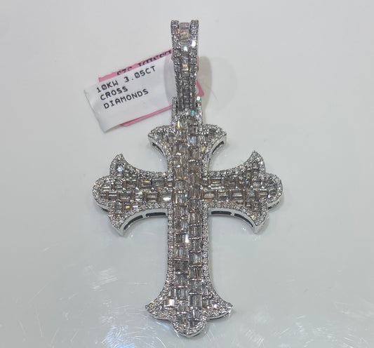 10K White Gold 3.05CT Cross Diamonds Charm