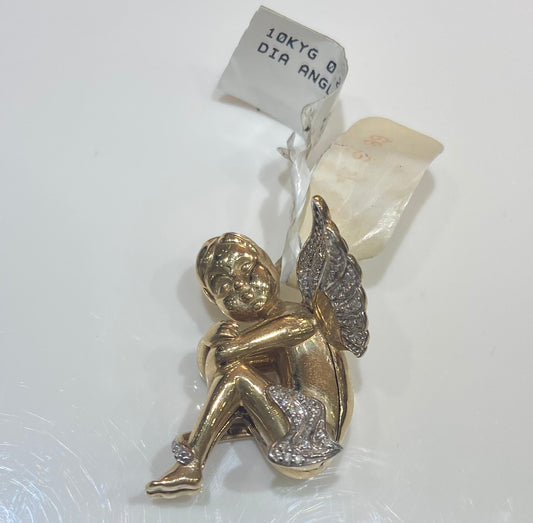 10K Yellow Gold 0.20CT Diamond Angel Charm