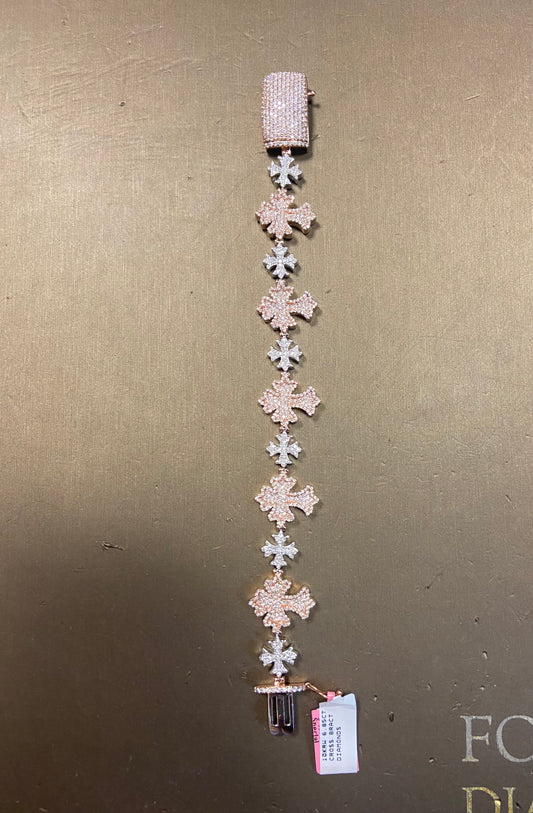 10K Rose White 6.85CT Cross Diamond Bracelet