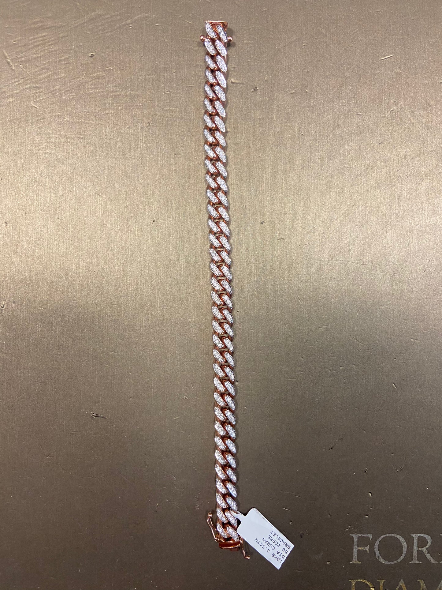10K Rose Gold 3.5CTW Diamond Cuban Bracelet