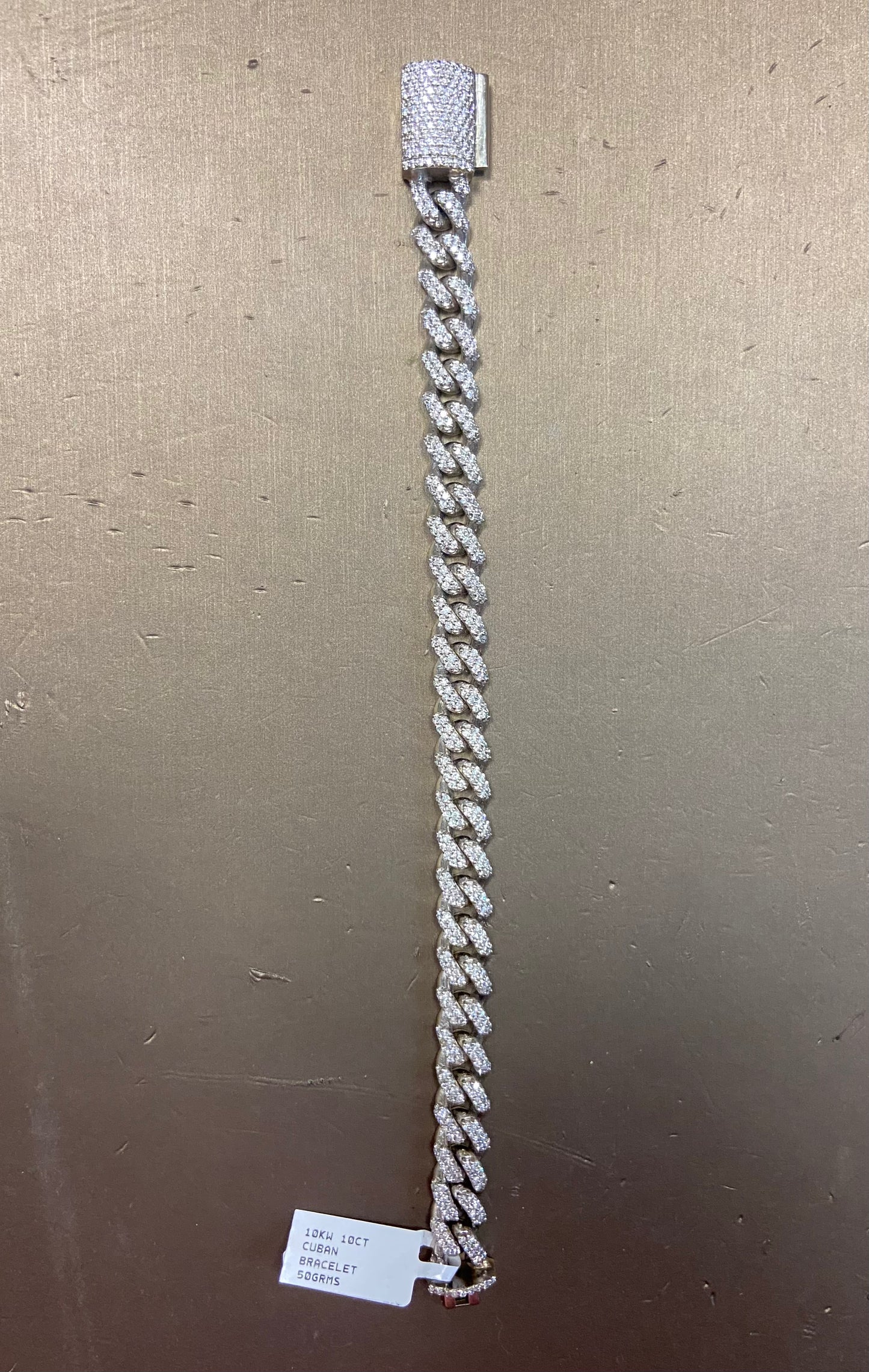10K White Gold 10CT Cuban Bracelet