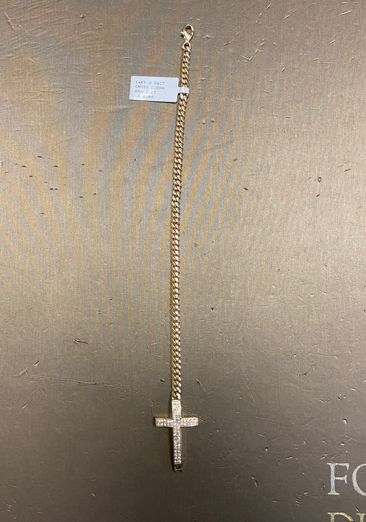 14K Yellow Gold 0.58CT 15.8GRM Cross Cuban Bracelet