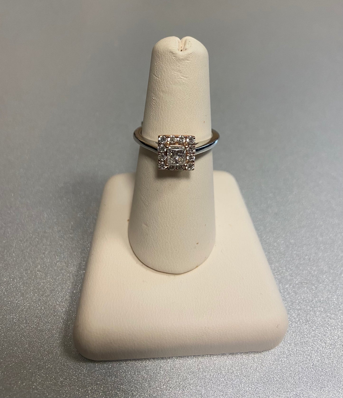 14K White Gold 0.46 Carat Princess Cut Center Diamond 0.64CTW Diamond Ring