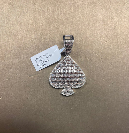 10K Two Tone Rose Gold/White Gold 2.40CT Baguette/Round Spade Charm
