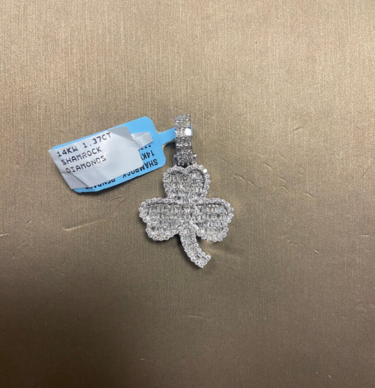 14K White Gold 1.37CT Shamrock Diamond Charm