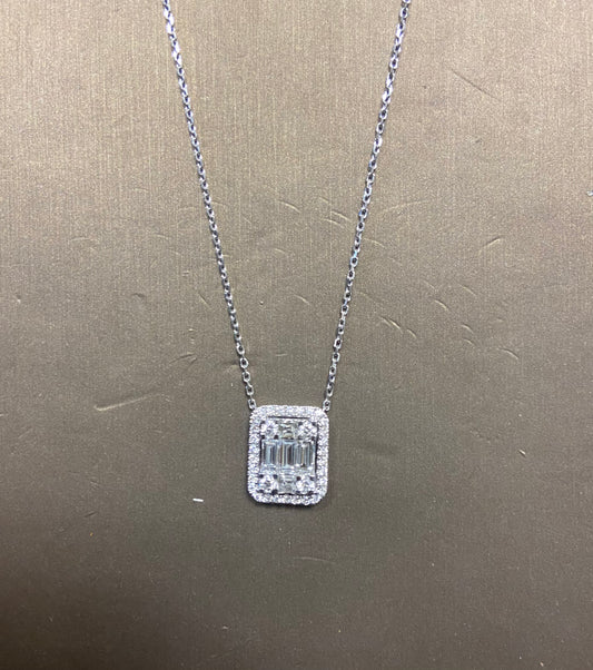 18K White Gold 0.51/0.84CT Halo Baguette Charm and Chain
