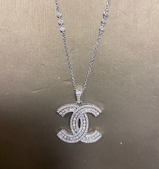 14K White Gold 1.79CT CC Charm With Chain