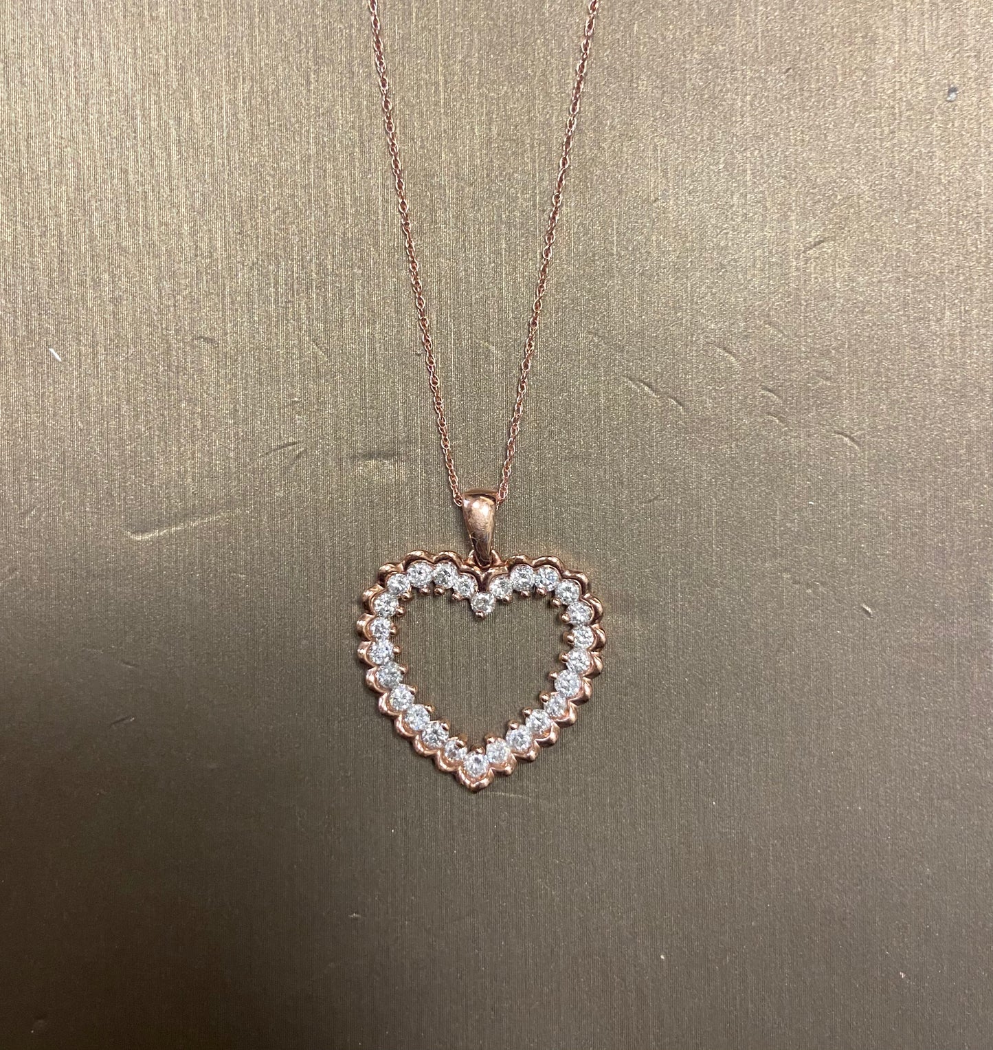 10K Rose Gold 1CT Heart Charm With Chain