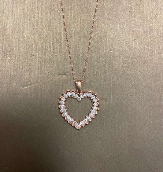 10K Rose Gold 1CT Heart Charm With Chain