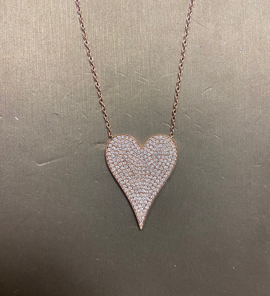 14K Rose Gold 2CT Heart Charm With Chain