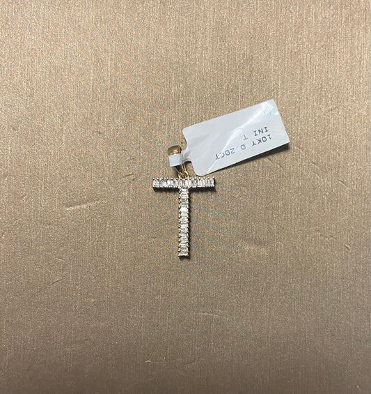 10K Yellow Gold 0.20CT "T" Initial Charm