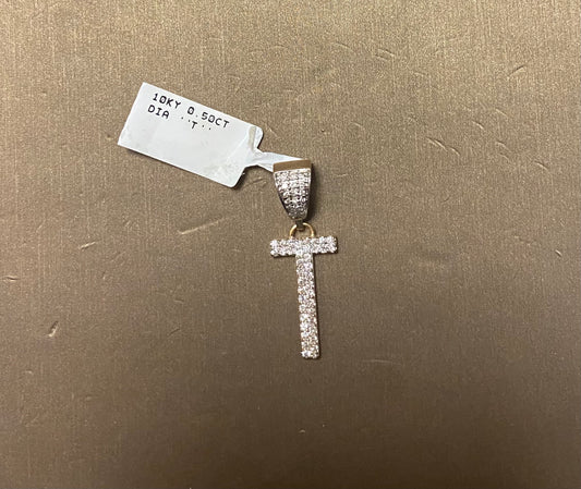 10K Yellow Gold 0.50CT "T" Initial Charm