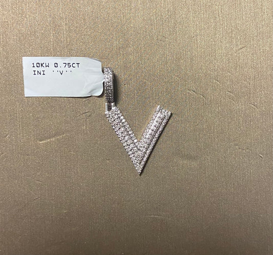 10K White Gold 0.75CT "V" Initial Charm
