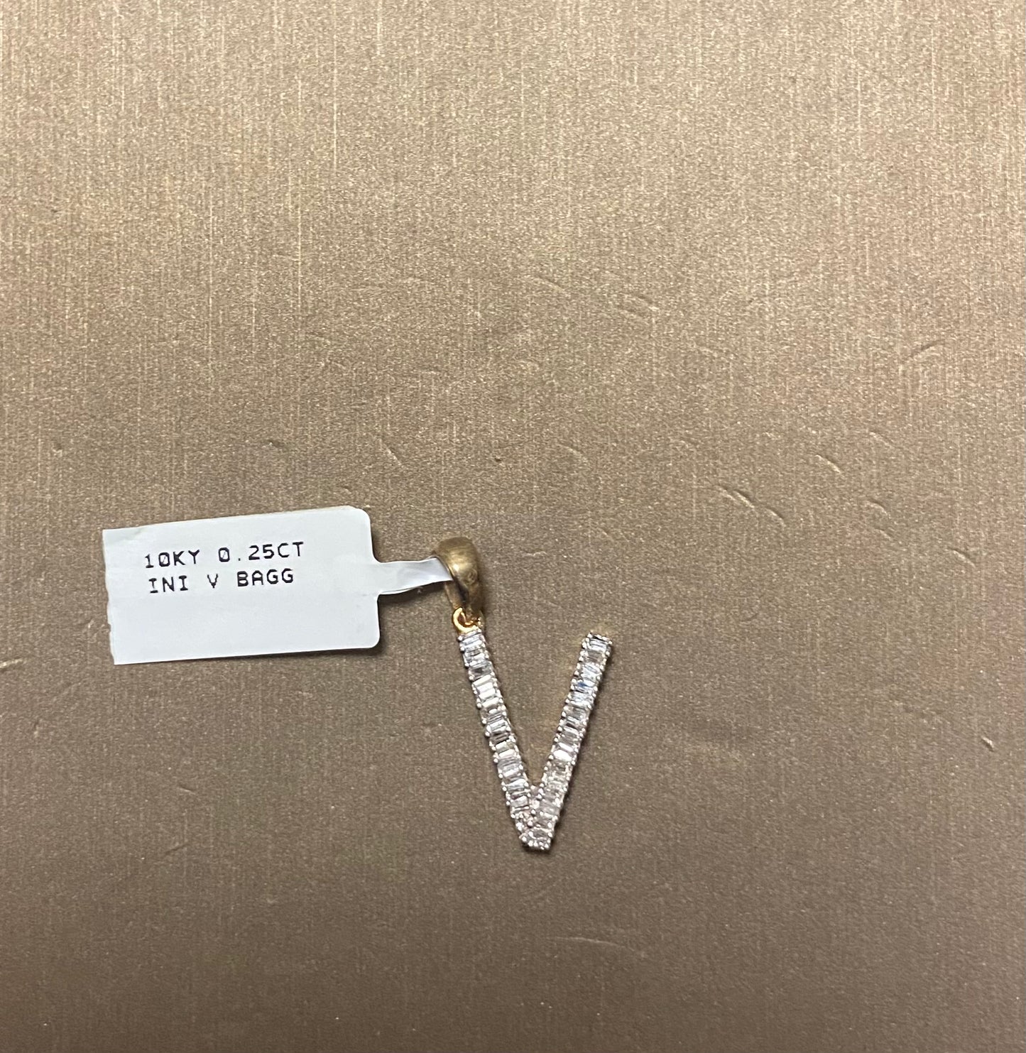 10K Yellow Gold 0.25CT "V" Initial Baguette Charm