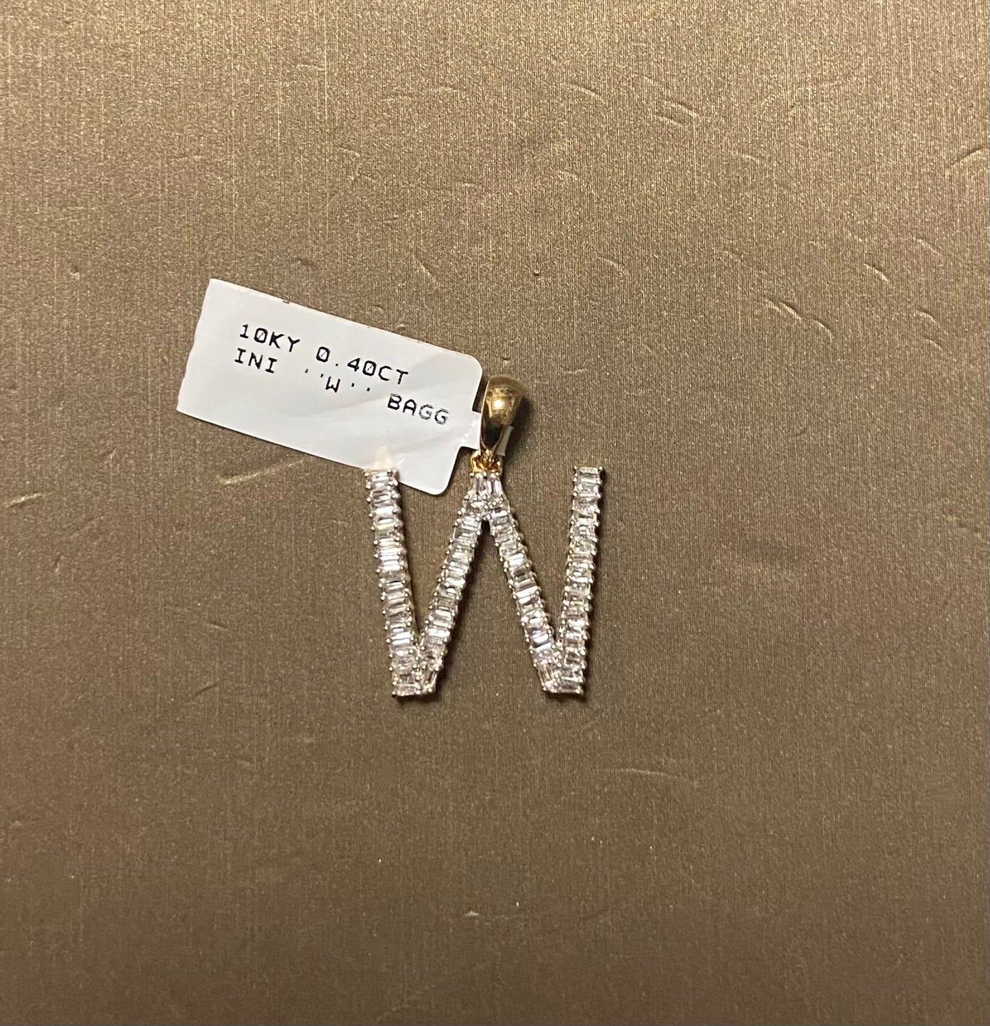 10K Yellow Gold 0.40CT "W" Initial Baguette Charm