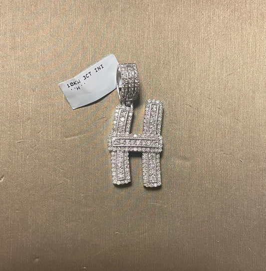 10K White Gold 3CT "H" Initial Charm