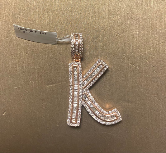 10K Rose Gold 3CT "K" Initial Charm
