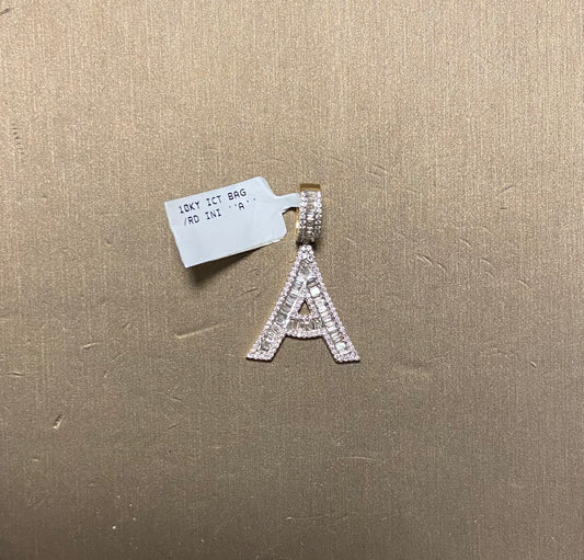 10K Yellow Gold "A" Baguette/Round Initial Charm
