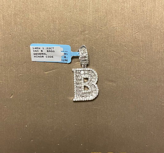 14K White Gold 1.22CT "B" Baguette Initial Charm