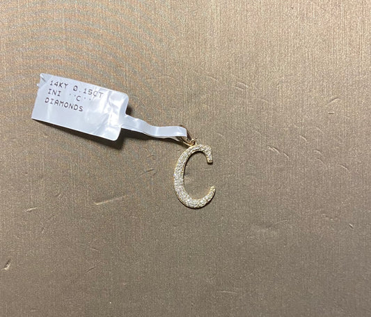 14K Yellow Gold 0.15CT "C" Initial Charm
