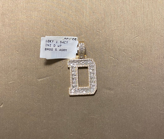 10K Yellow Gold 1.54CT "D" Baguette Initial Charm
