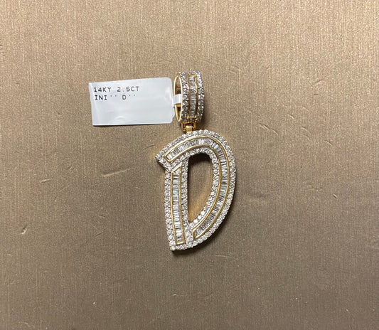 14K Yellow Gold 2.5CT "D" Initial Charm