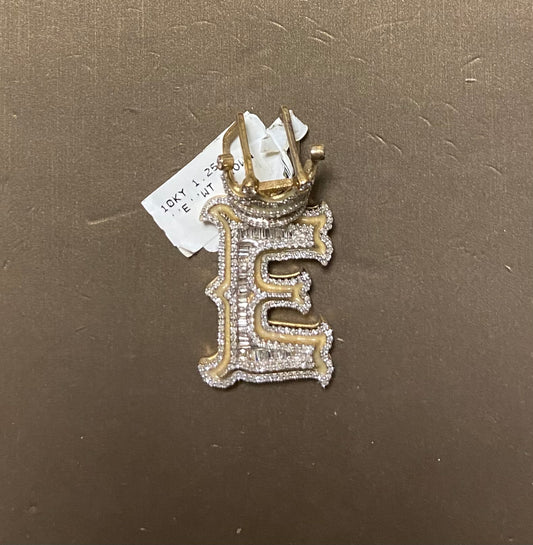 10K Yellow Gold 1.25CT "E" Initial Crown Charm