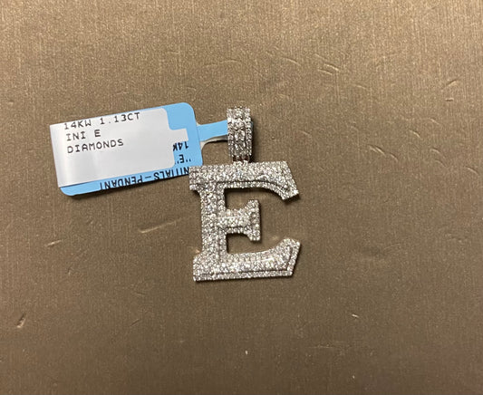 14K White Gold 1.13CT "E" Initial Charm